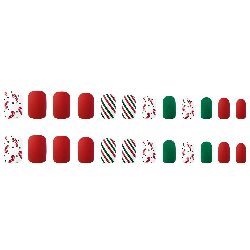 Wholesale 24 Pieces/box Christmas Crutches Polka Dot Manicure Press-on Nails Kits Nail Stickers ACC-NS-GuaiXL023