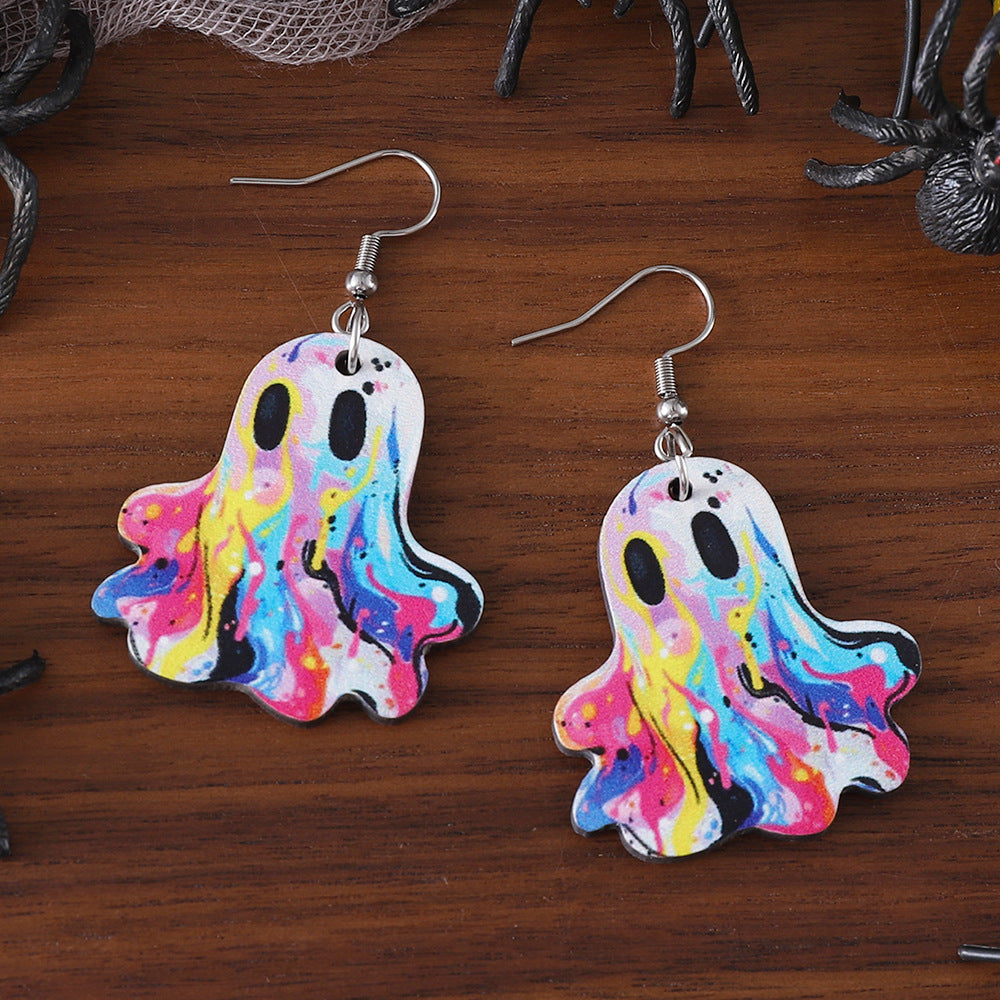 Wholesale  Cute Western Cowboy Hat Painted Ghost Pendant Earrings