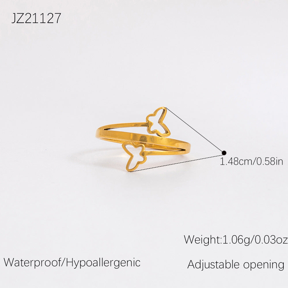 Wholesale Stainless Steel Irregular Wheat Ear Flower Opening 18K Gold Plated Rings ACC-RS-YuHui003