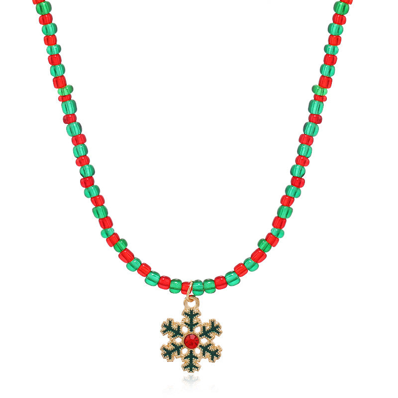 Wholesale Red and Green Round Bead Necklace Alloy Pendant Christmas Necklace ACC-NE-KaiQing004
