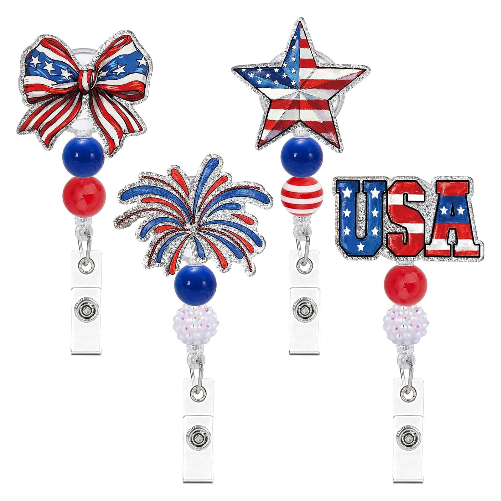 Wholesale Acrylic Retractable Badge Reel USA Bow Design Party Favor DIY Accessory