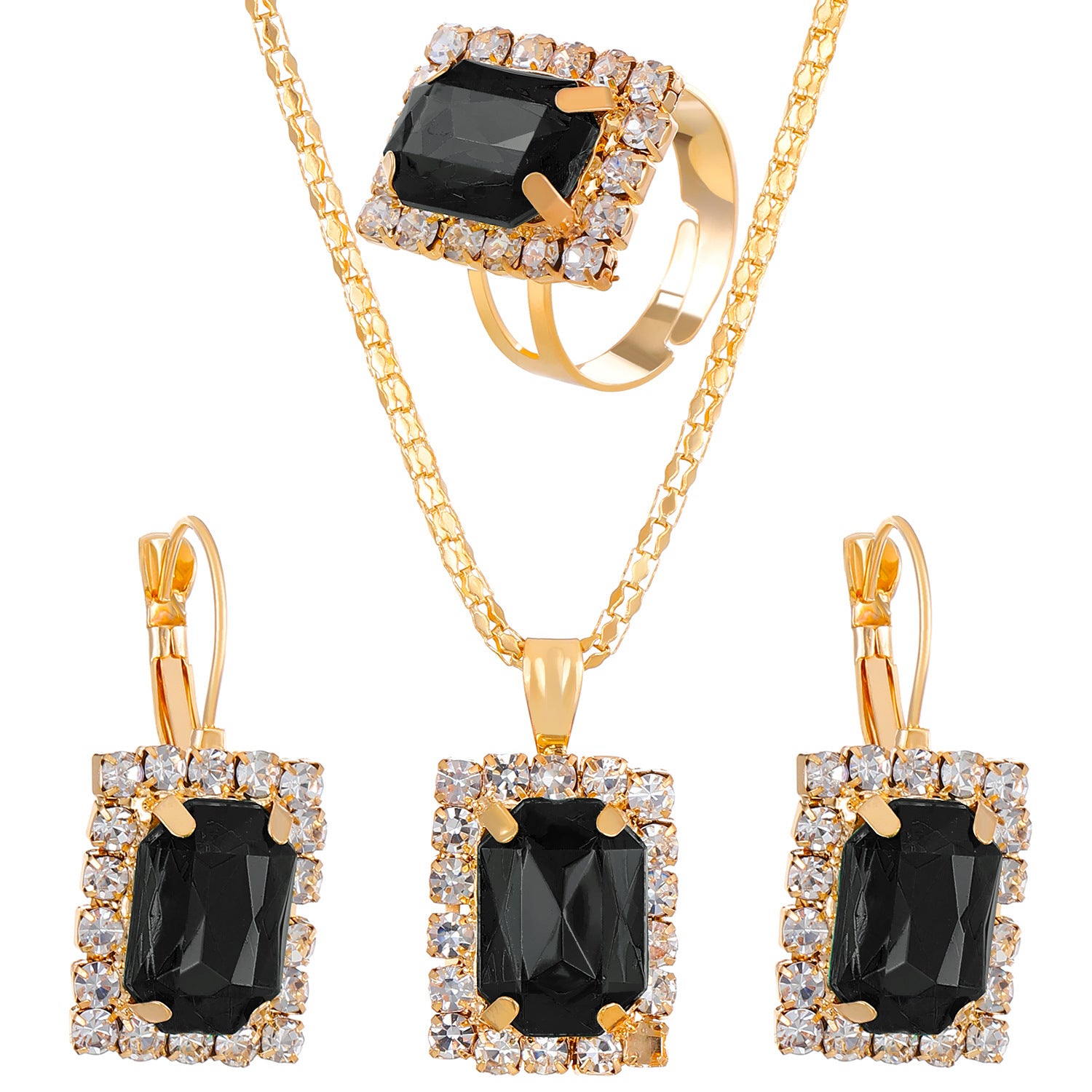 Wholesale Colorful rhinestone necklace earrings and ring set