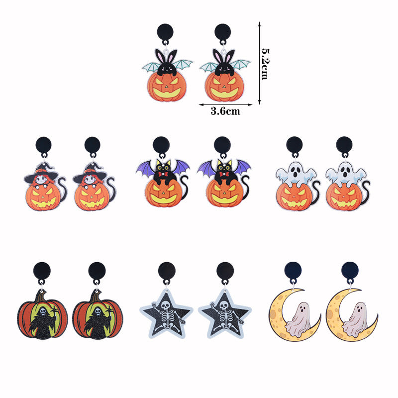 Wholesale Acrylic Earrings Ghost Pumpkin Cartoon Bat Pumpkin Halloween Earrings