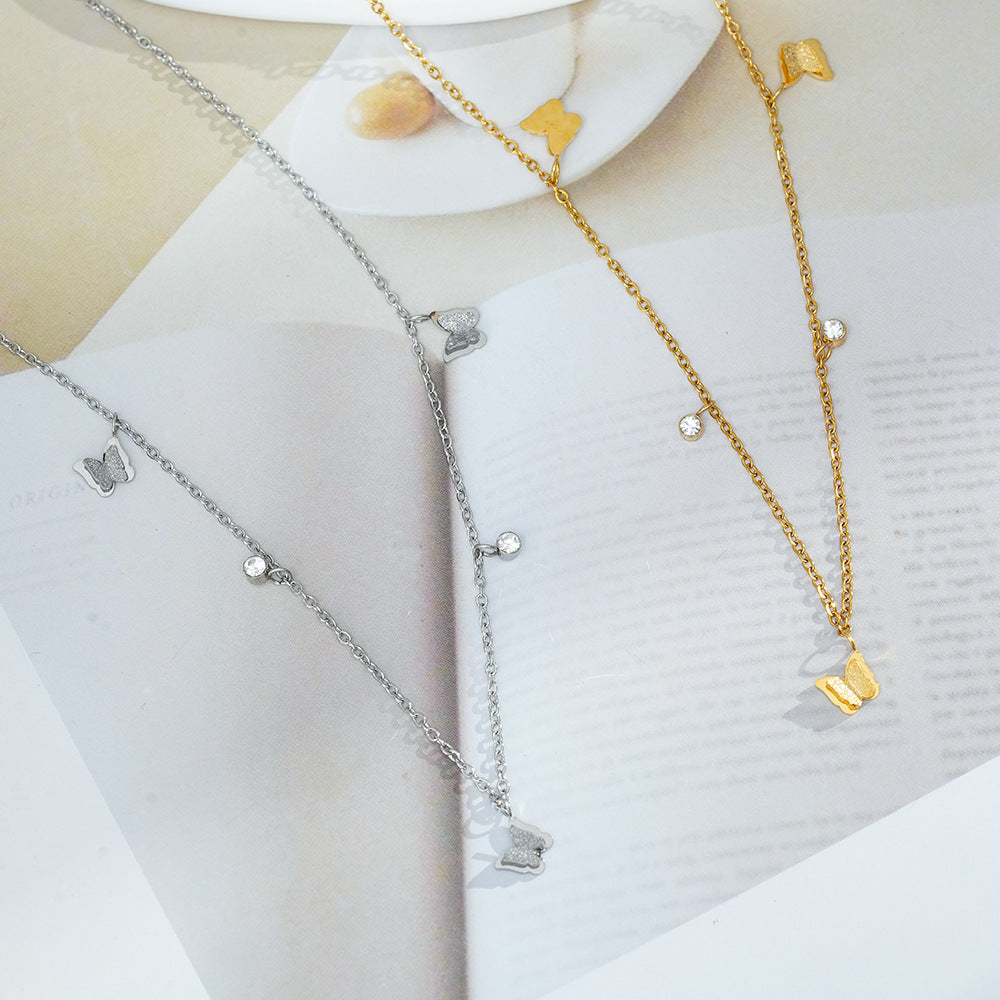 Wholesale Chic Diamond Butterfly Necklace Titanium Steel Clavicle Chain Fashion Accessory