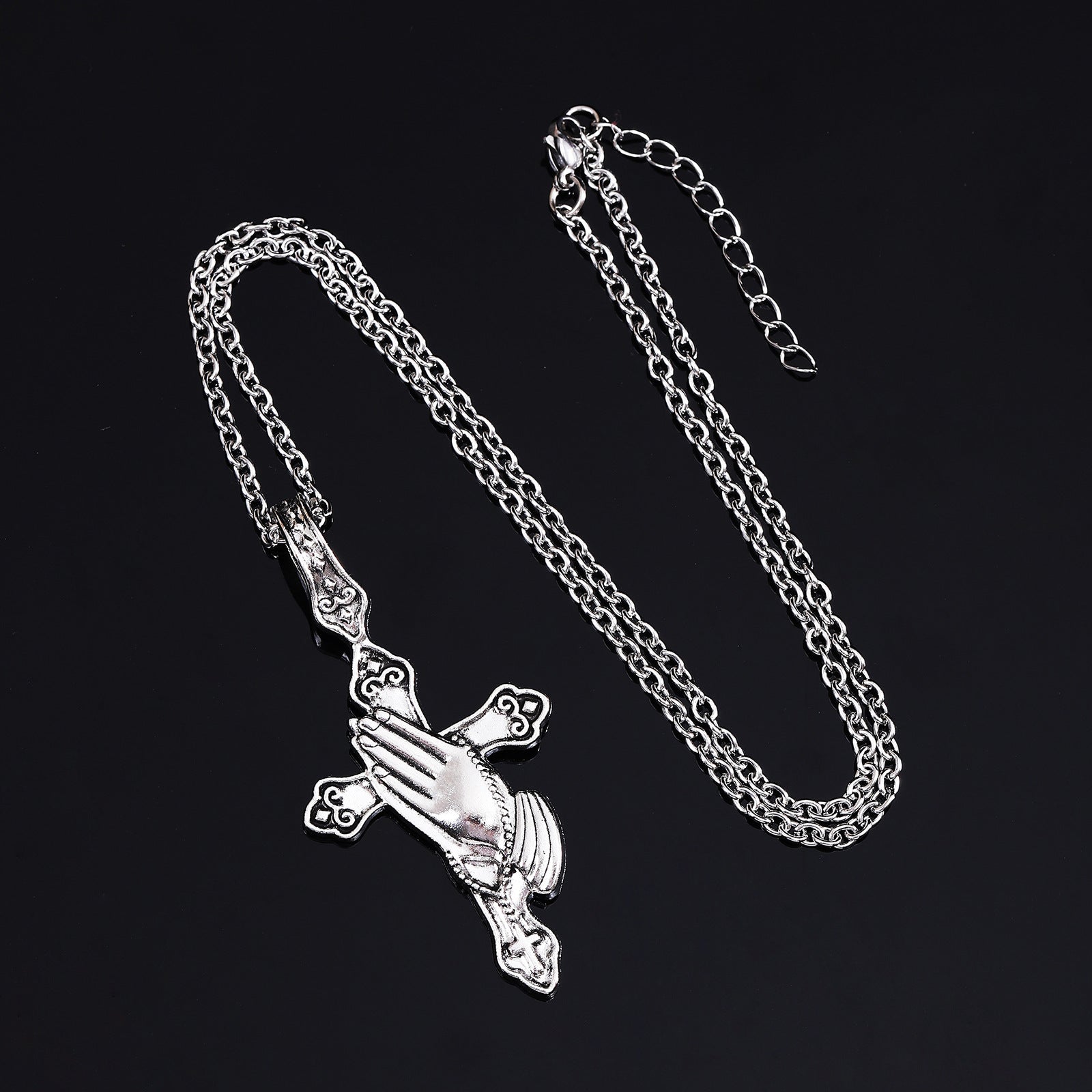 Wholesale Stainless Steel Chain Praying Hands Cross Alloy Pendant Women's Necklace