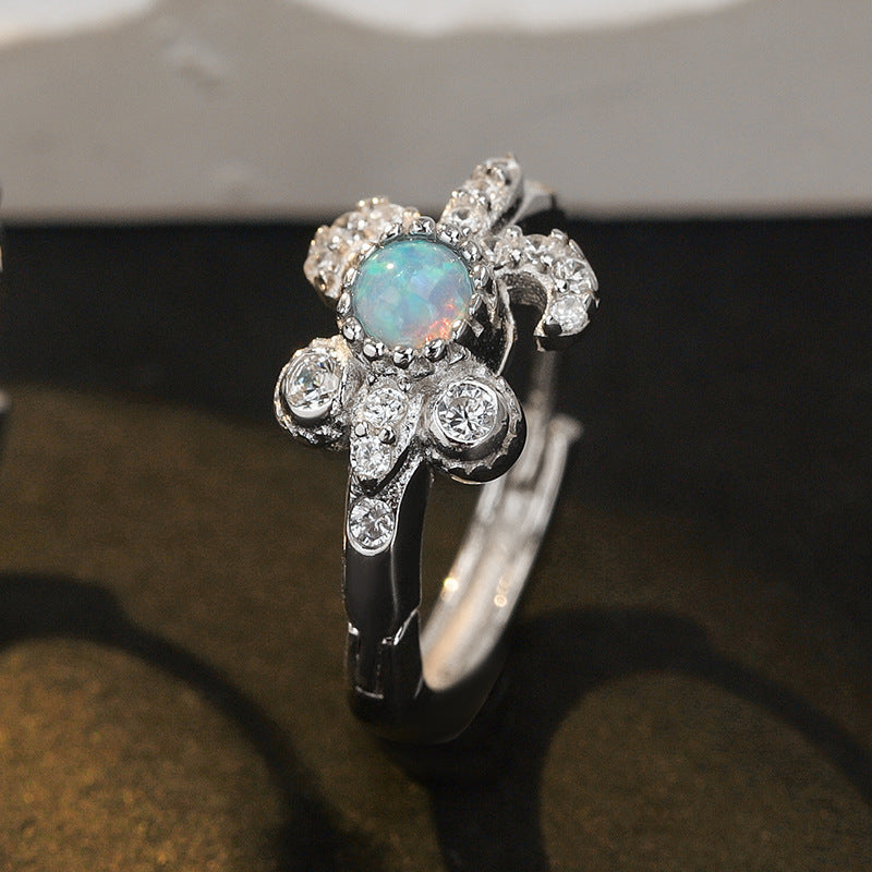 Wholesale Korean Style 925 Silver Blue Opal Flower Single Earring Trendy Fashion Jewelry Accessory For Women Boutique Resale Gift
