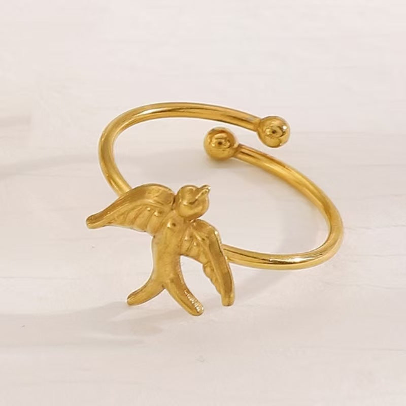 Wholesale stainless steel winged bird and peace dove open ring