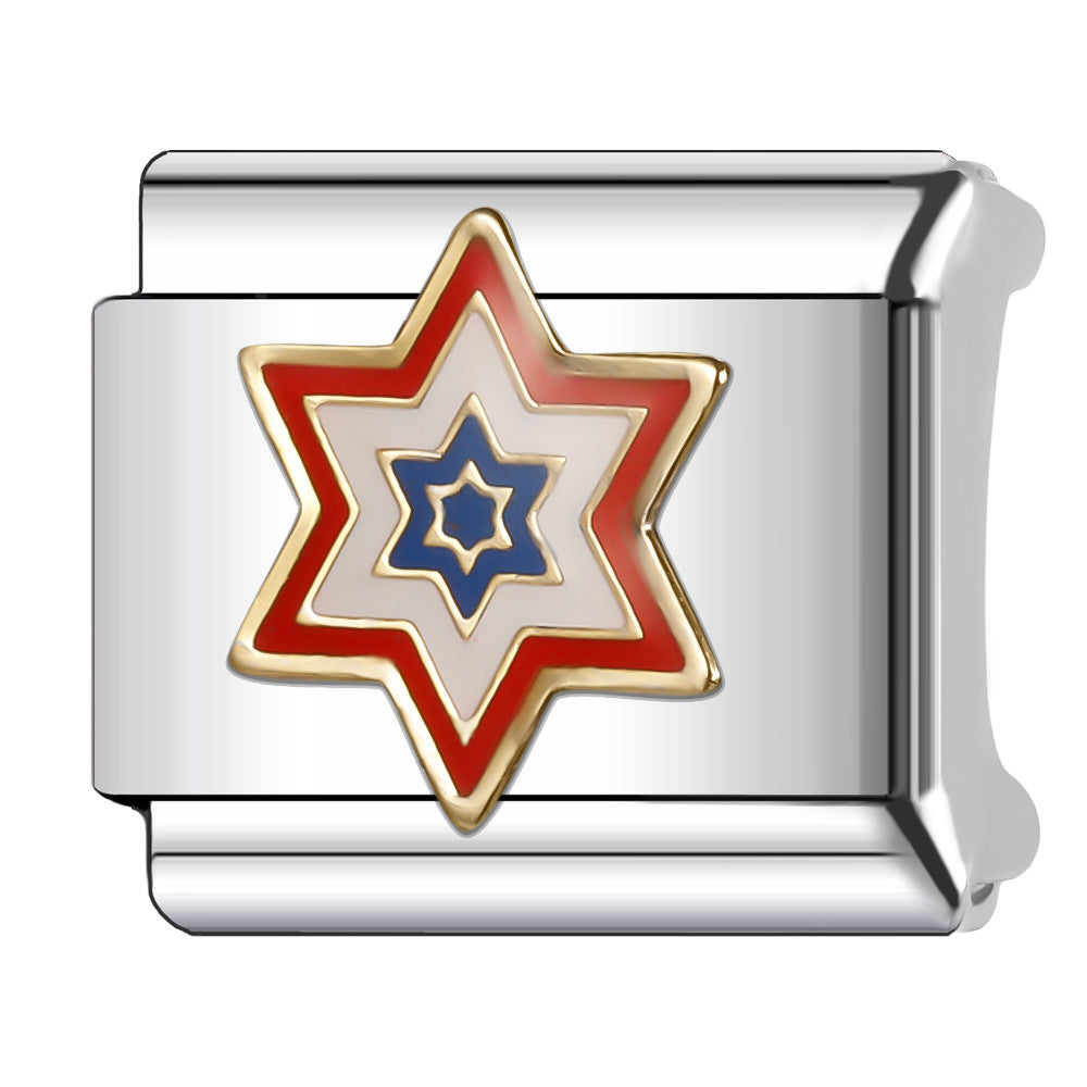 Wholesale Italian Charm Bracelet 9mm DIY Splicing American Flag Series Stainless Steel Composable Bracelet