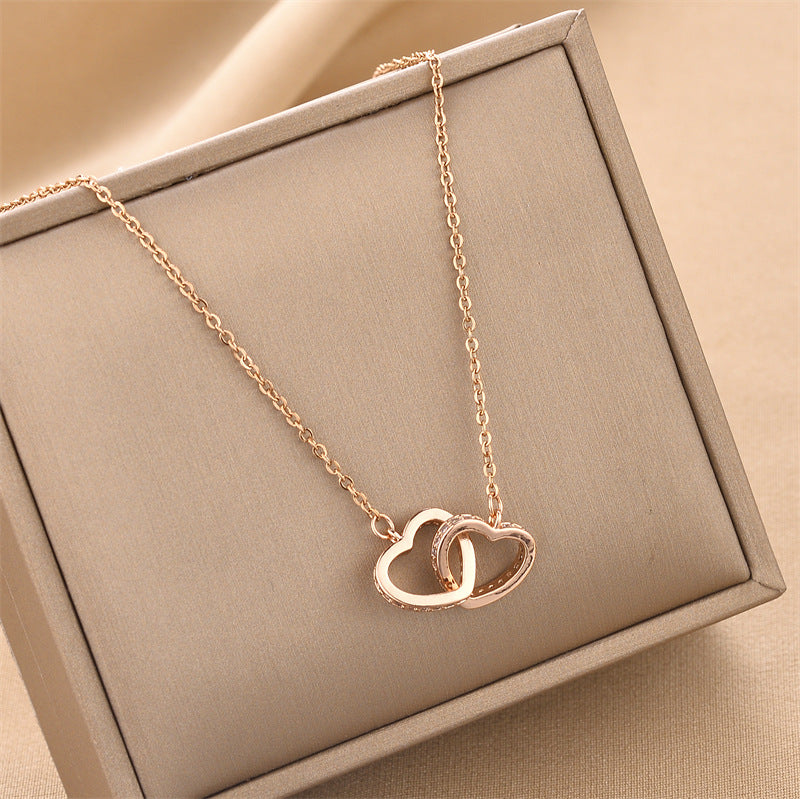Wholesale Double Love Pendant Titanium Steel Necklace ACC-NE-Chengy007