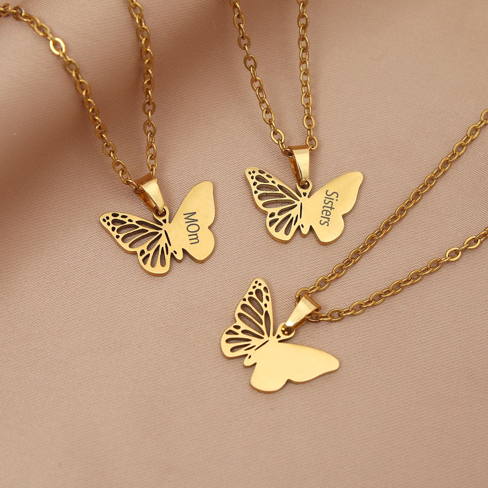 Wholesale  stainless steel lettering Golden Butterfly Mother pendant necklace