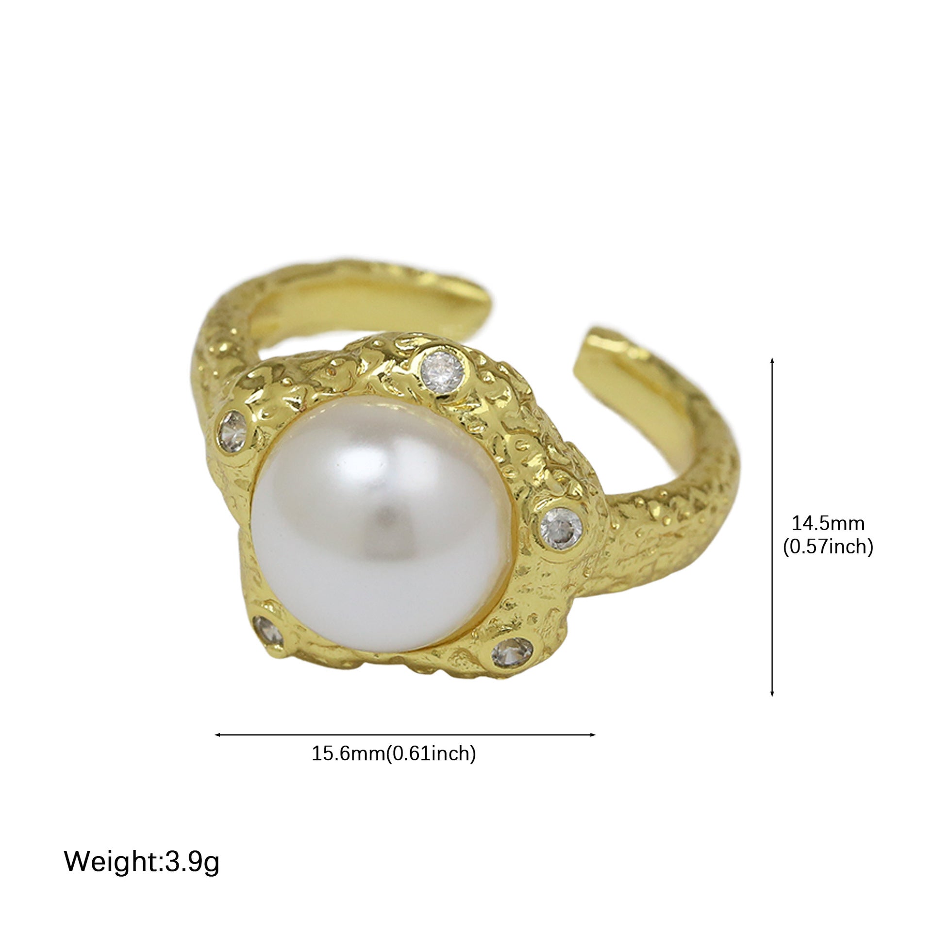 Wholesale European and American E-Commerce Hot-Selling Autumn New Round Pearl Love Geometric Fashion Women' s Open Light Luxury Ring