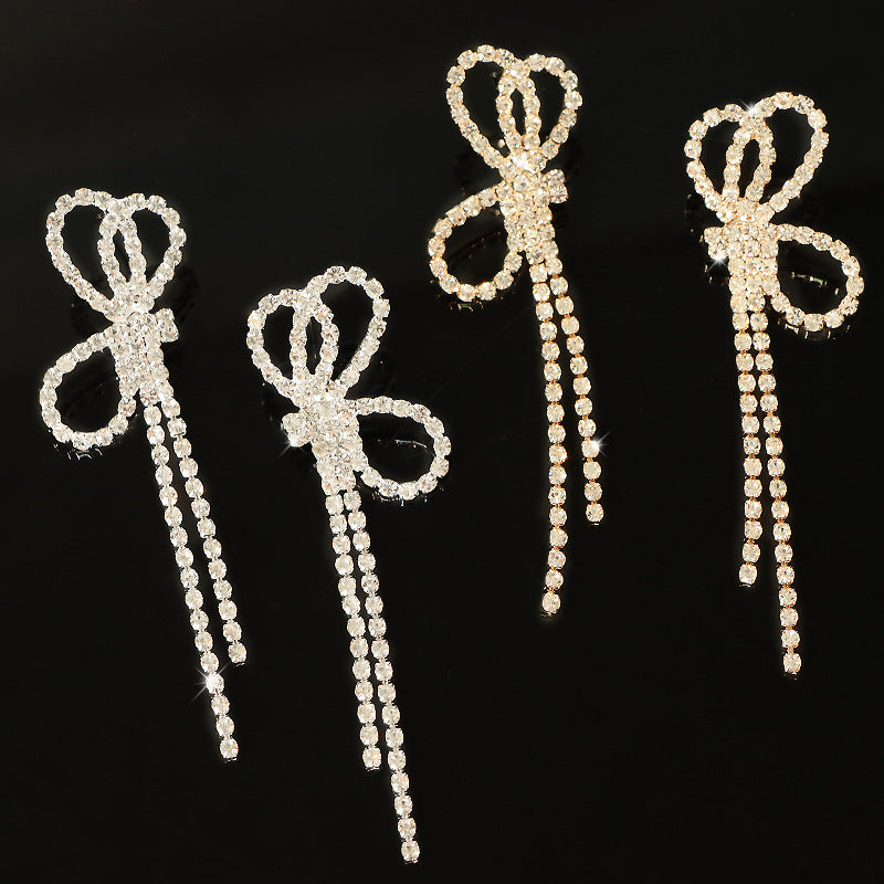 Wholesale  bow earrings long diamond-embedded full diamond  tassel earrings