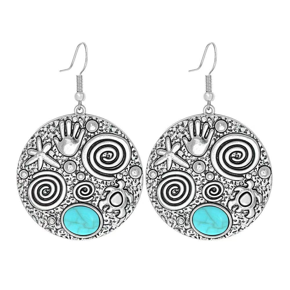 Wholesale Turquoise Tassel Earrings Geometric Alloy Design for Party Wear Boutique Resale Jewelry Accessory