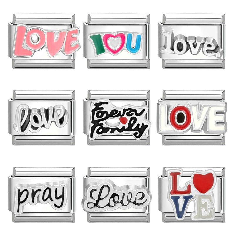 Wholesale Stainless steel DIY charm color love letter module stainless steel elastic bracelet