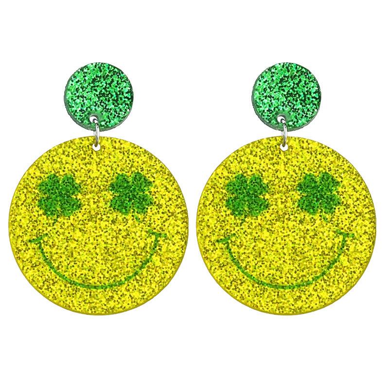 Wholesale 2 pairs/pack St. Patrick's Green Sparkling Acrylic Element Earrings ACC-ES-HY220