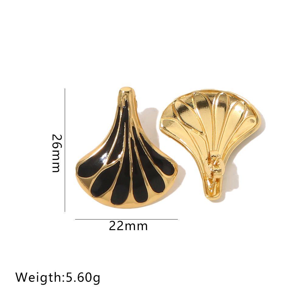 Wholesale Chic Ginkgo Leaf Fan-Shape Earrings Stainless Steel Drop Oil Vintage Gold Fashion Accessory
