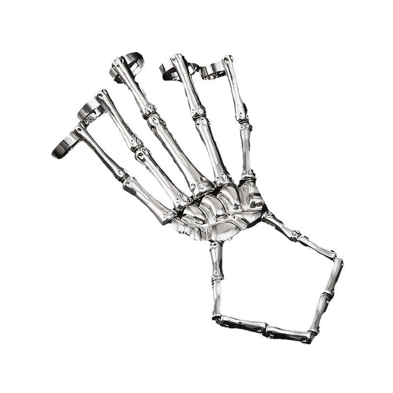 Wholesale punk style five finger ring exaggerated skull bracelet