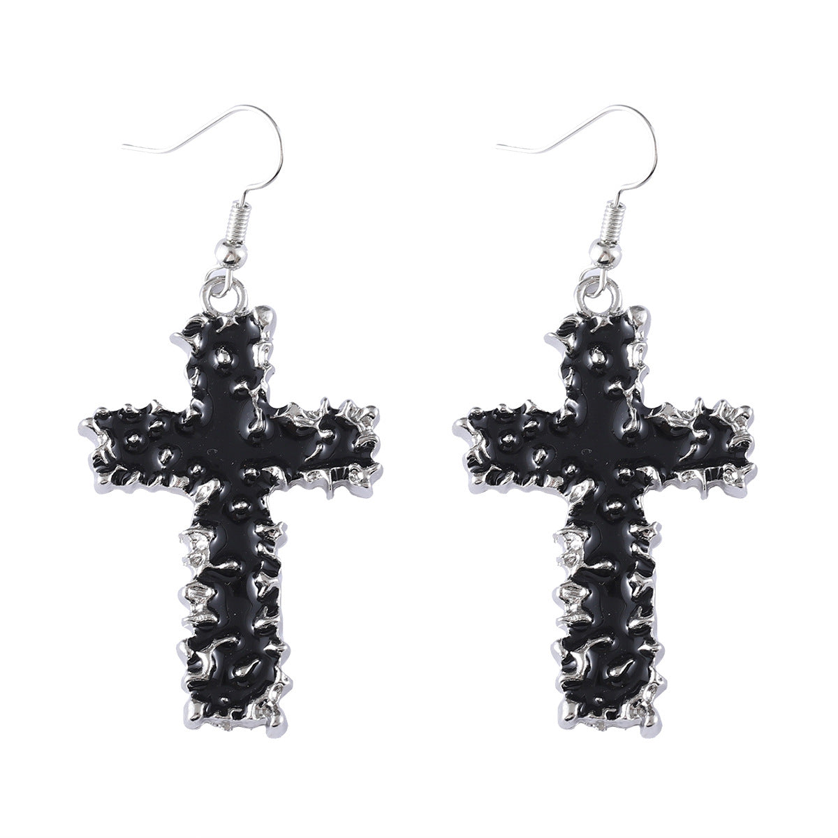 Wholesale Street-Style Cross Necklace and Earring Set,  Black Lava Finish,  Zinc Alloy,  for Women,  Trendy Fashion Accessory