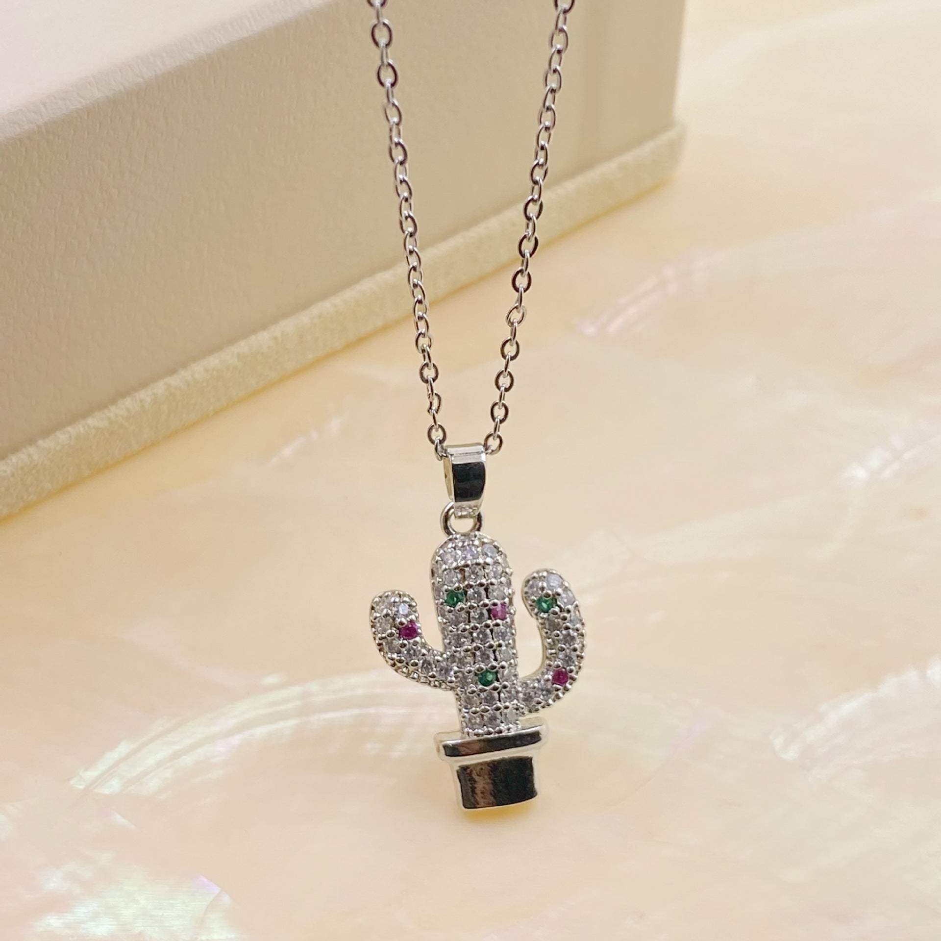 Wholesale Diamond Cactus Pendant Necklace