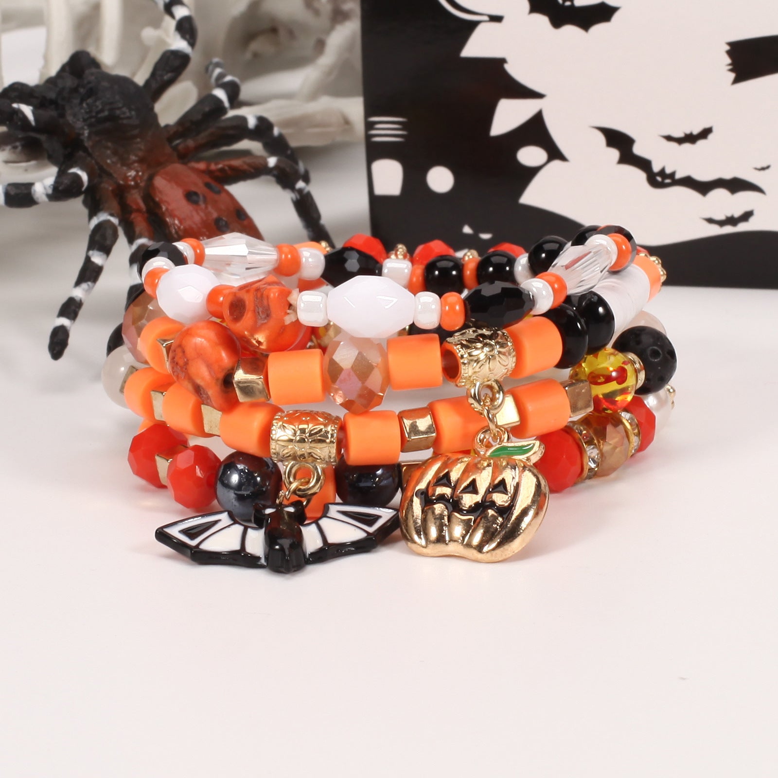 Wholesale Halloween Multi-layer Bat Pumpkin Spider Polymer Clay Bracelet Layered Bracelet Set ACC-BT-XinY013