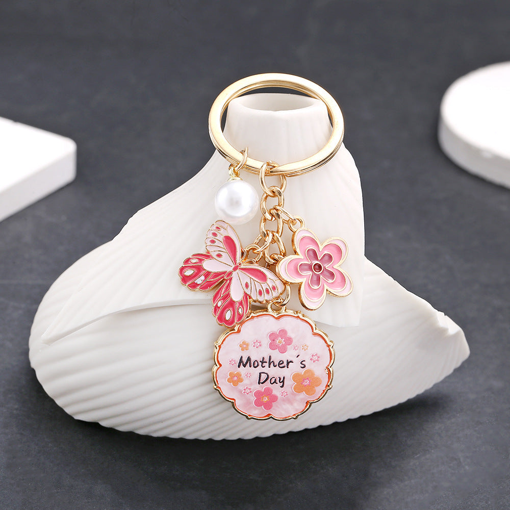 Wholesale Oil Drop Pink Butterfly Flowers Mother's Day Keychain ACC-KC-Luneng006