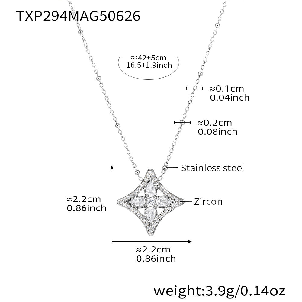 Wholesale Stainless steel  Zircon Rhombus Flower Full Diamond Necklace Bracelet Ring Set