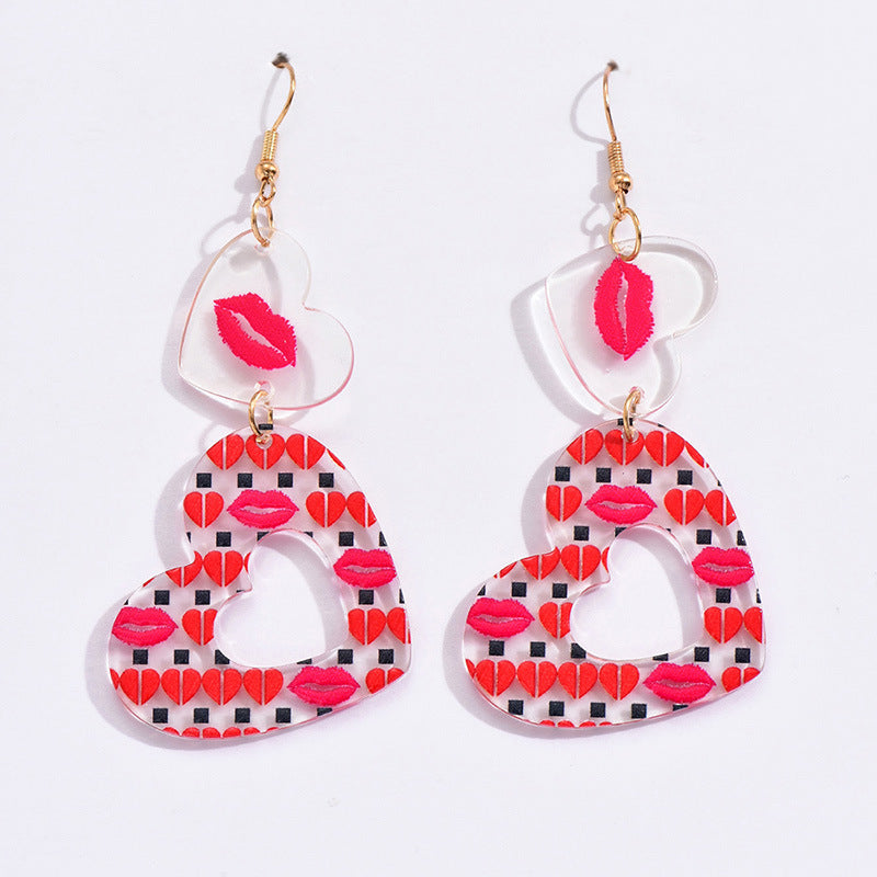Wholesale Geometric Love Heart Acrylic Lips Valentine's Day Earrings