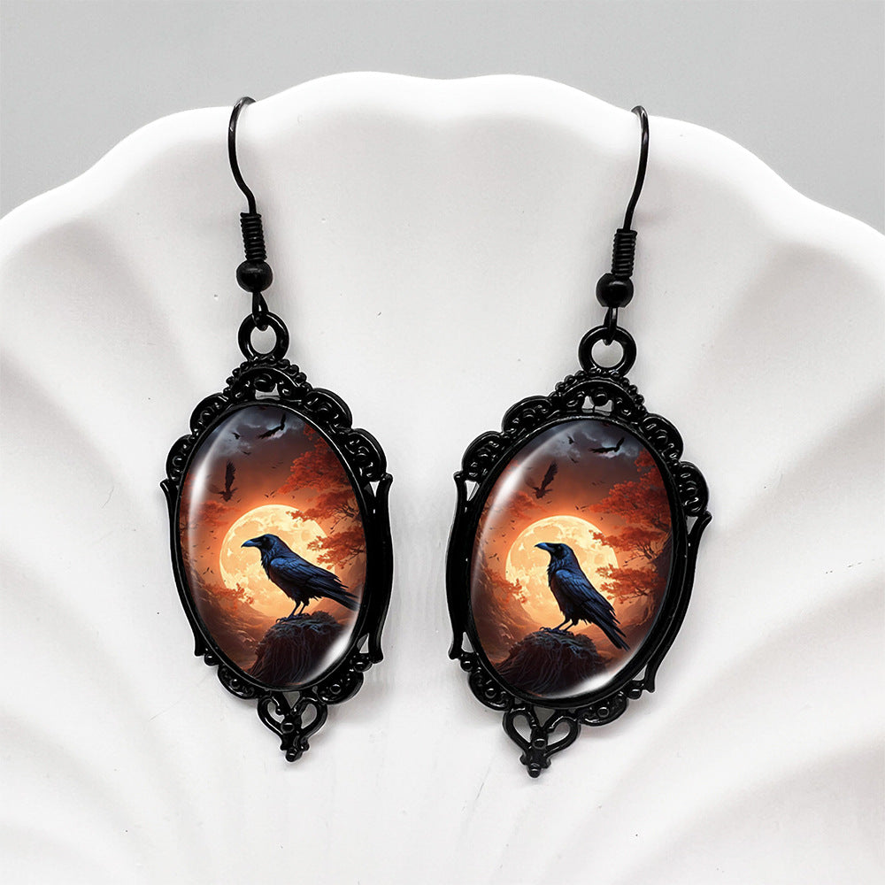 Wholesale Halloween Crow Stepping on Skull Earrings ACC-ES-XiangLian011