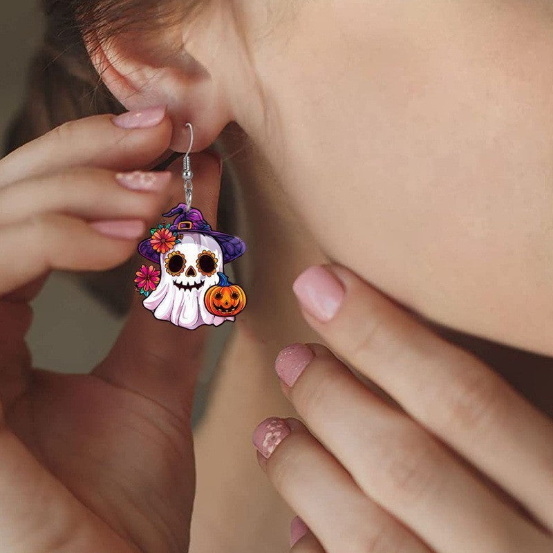 Wholesale  Day of the Dead Ghost Pumpkin Acrylic Earrings