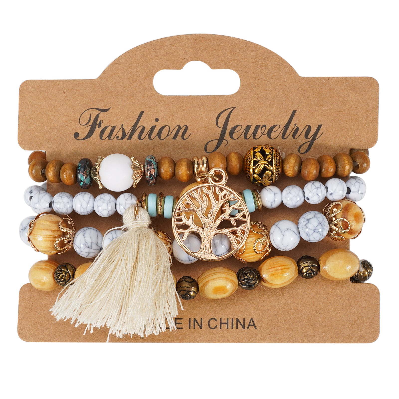 Wholesale Wooden Beads Set Alloy Rose Bracelet Layered Bracelet Set ACC-BT-XinY014