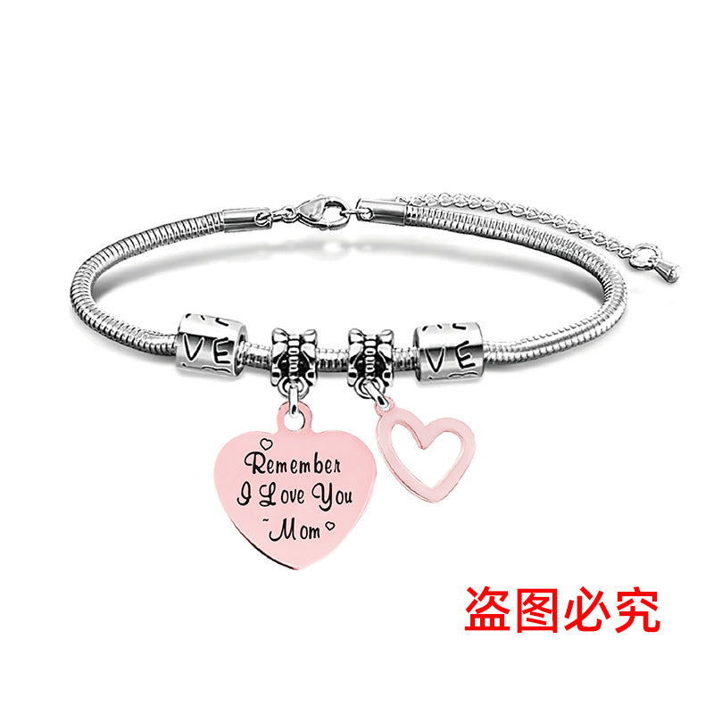 Wholesale Heart Shape Pendant Mother's Day Stainless Steel Snake Bone Bracelet Holiday Gift ACC-BT-Ganggu003