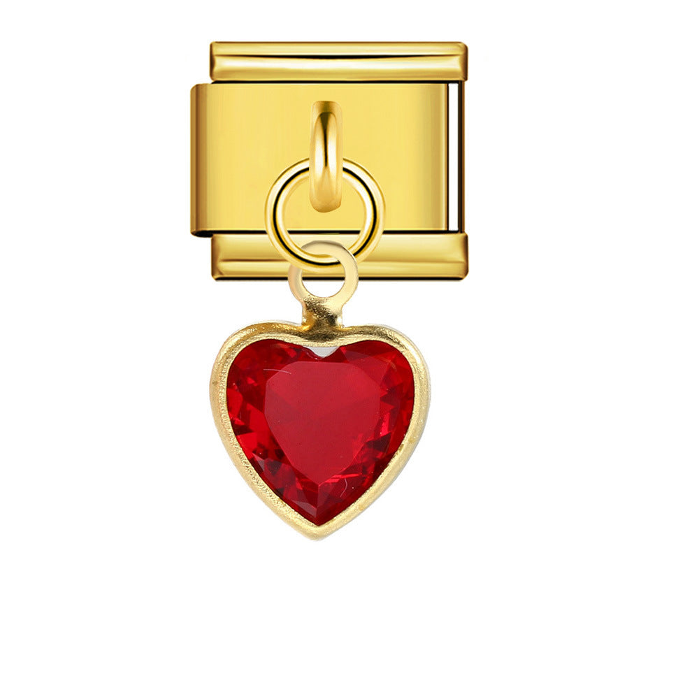 Wholesale  Italian Module Heart Pendant Series Titanium Steel Oil Drip DIY Bracelet