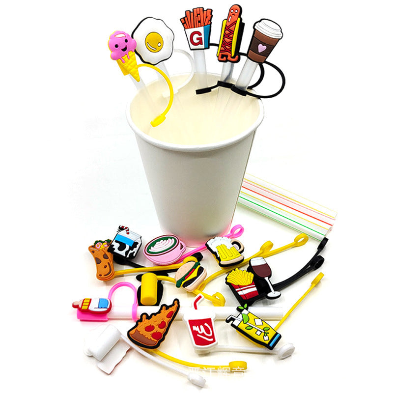 Wholesale 20PCS 7-8mm Cartoon Food and Beverage Silicone Straw Tube Cap Straw Decoration