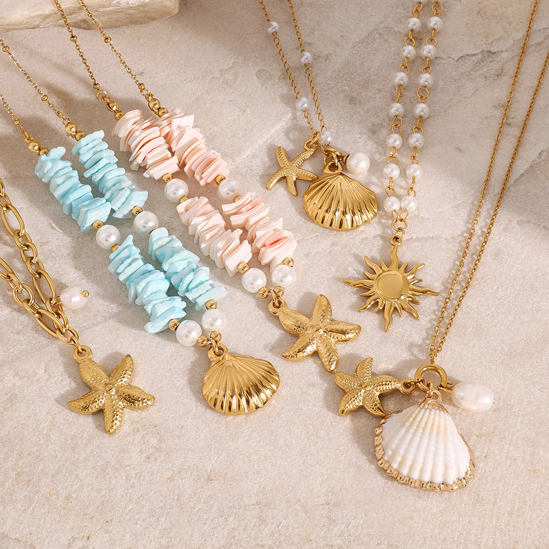 Wholesale Stainless Steel Shell Pearl Necklace Light Luxury Necklaces