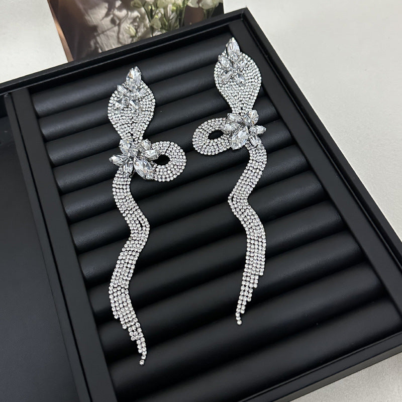 Wholesale exaggerated personality full diamond snake-shaped flower big earrings