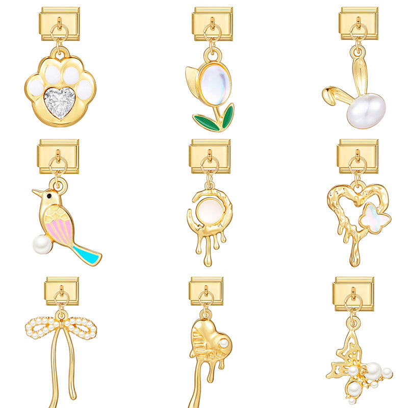 Wholesale Italian Charm Bracelet 9mm DIY Splicing Gold Heart Pendant Stainless Steel Composable Bracelet