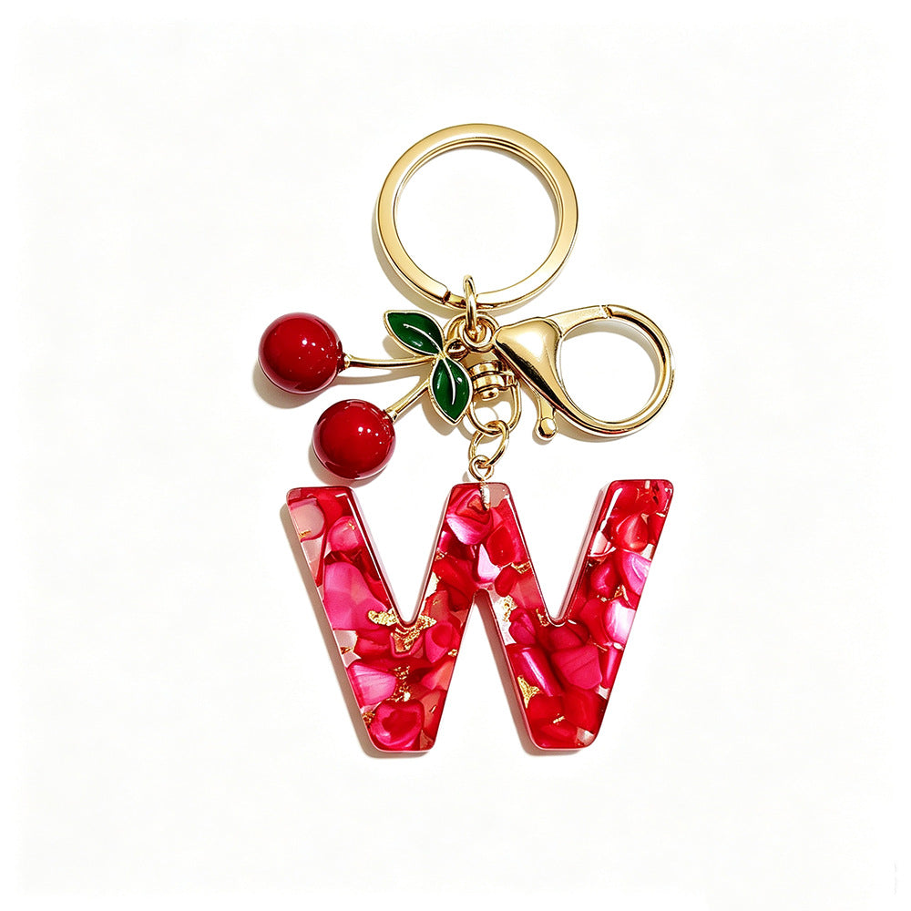 Wholesale Stylish Letter Keychain With Cute Cherry Pendant Plastic Bag Charm And Car Key Accessory Gift