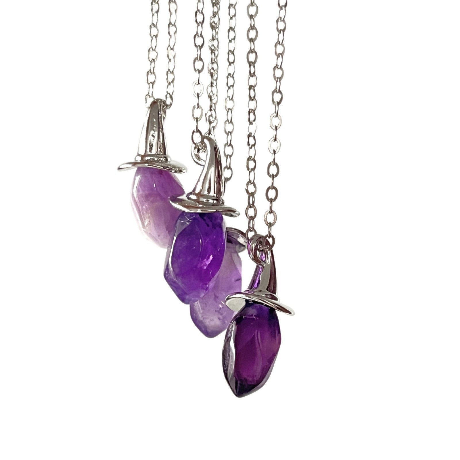 Wholesale Natural crystal amethyst hexagonal column witch hat pendant necklace