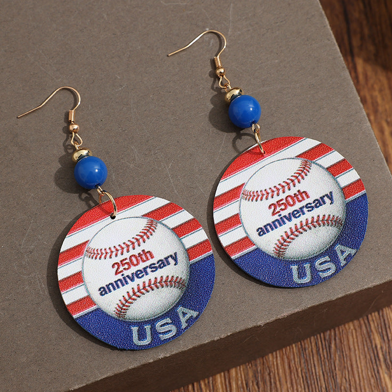 Wholesale Leather American Anniversary 250th Anniversary Baseball Commemorative Earrings