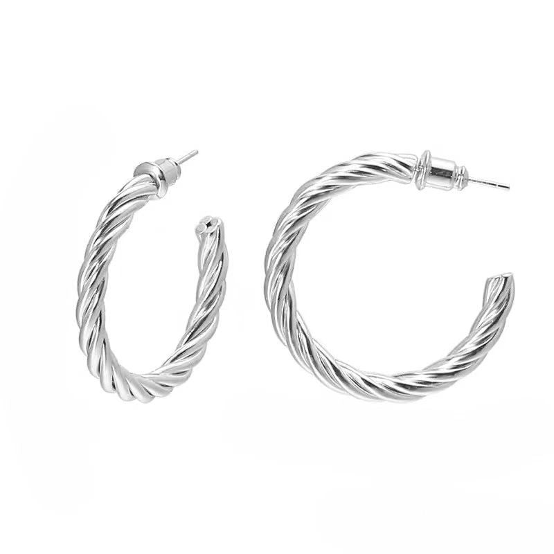 Wholesale  copper plated 18K real gold  twist C- shaped earrings