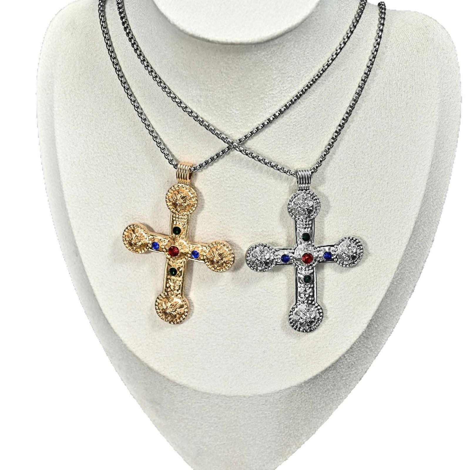 Wholesale Punk Style Diamond Cross Pendant Necklace Stainless Steel Chain Fashion Jewelry Accessory Boutique Gift