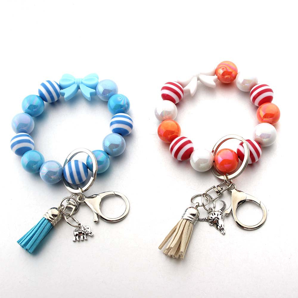 Wholesale Bow Acrylic Beaded Bracelet Keychain Wristlet Keychain ACC-KC-JinAn016