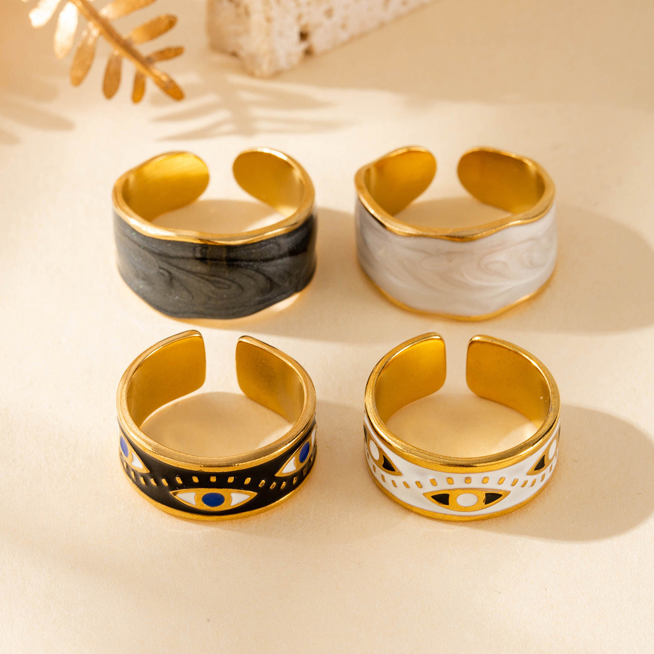 Wholesale Titanium Steel Oil Dropping Wave Adjustable Opening Ring