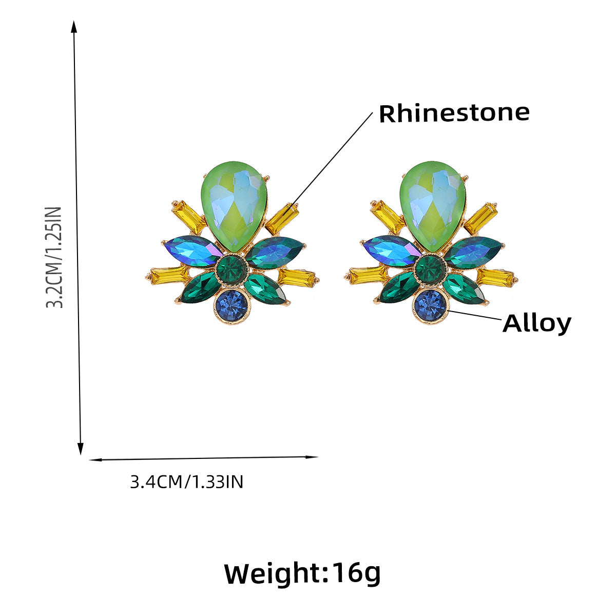 Wholesale colored diamond full diamond flower stud earrings alloy earrings ACC-ES-JL017