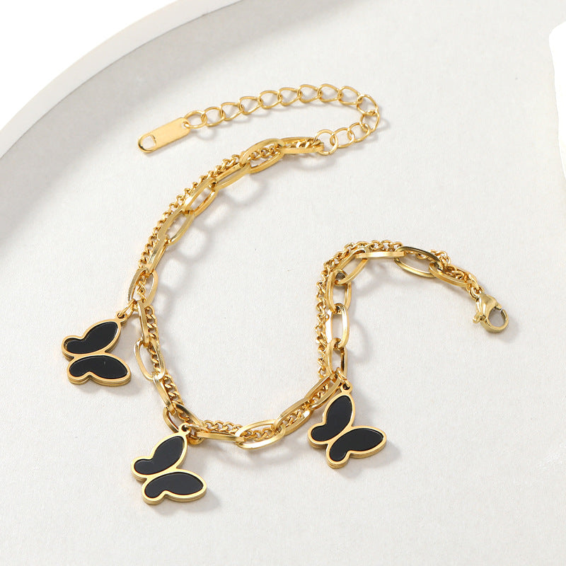 Wholesale  18K gold dripping star butterfly double-layer Stainless steel bracelet