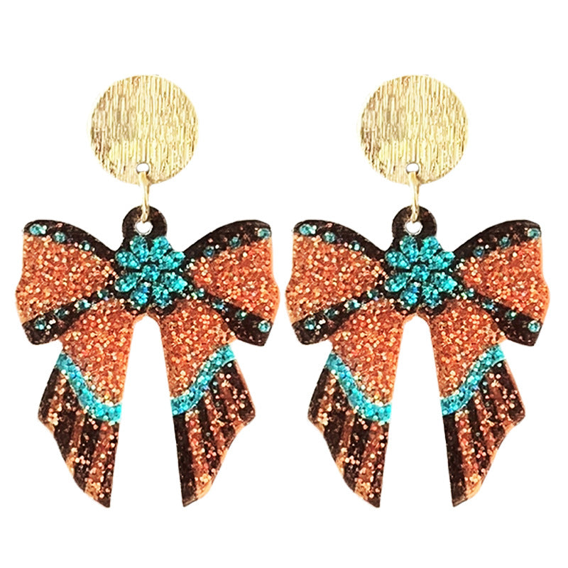 Wholesale 2pairs/pack Western Sparkling Earrings Cowboy Word Sunset Bull Head Boots Earrings
