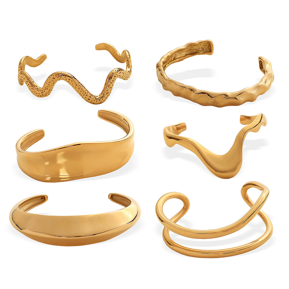 Wholesale  Exaggerated Stainless Steel Line Opening Bracelet