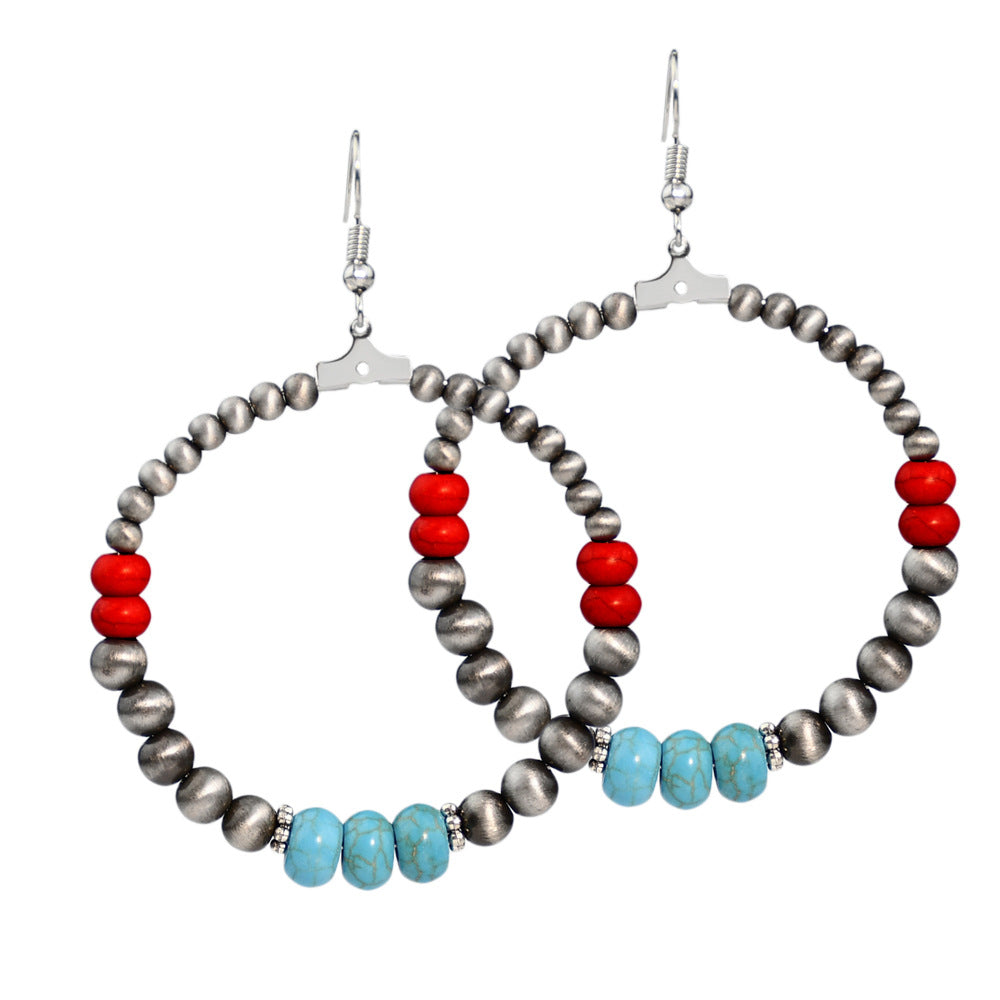 Wholesale Handmade Beaded Navajo Turquoise Earrings Ethnic Style Jewelry Accessory Party Wear