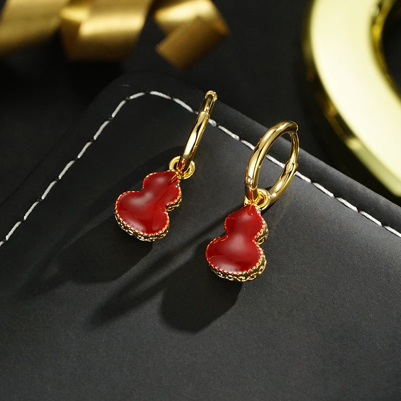 Wholesale  real gold electroplating Ankora red glaze double-sided earrings