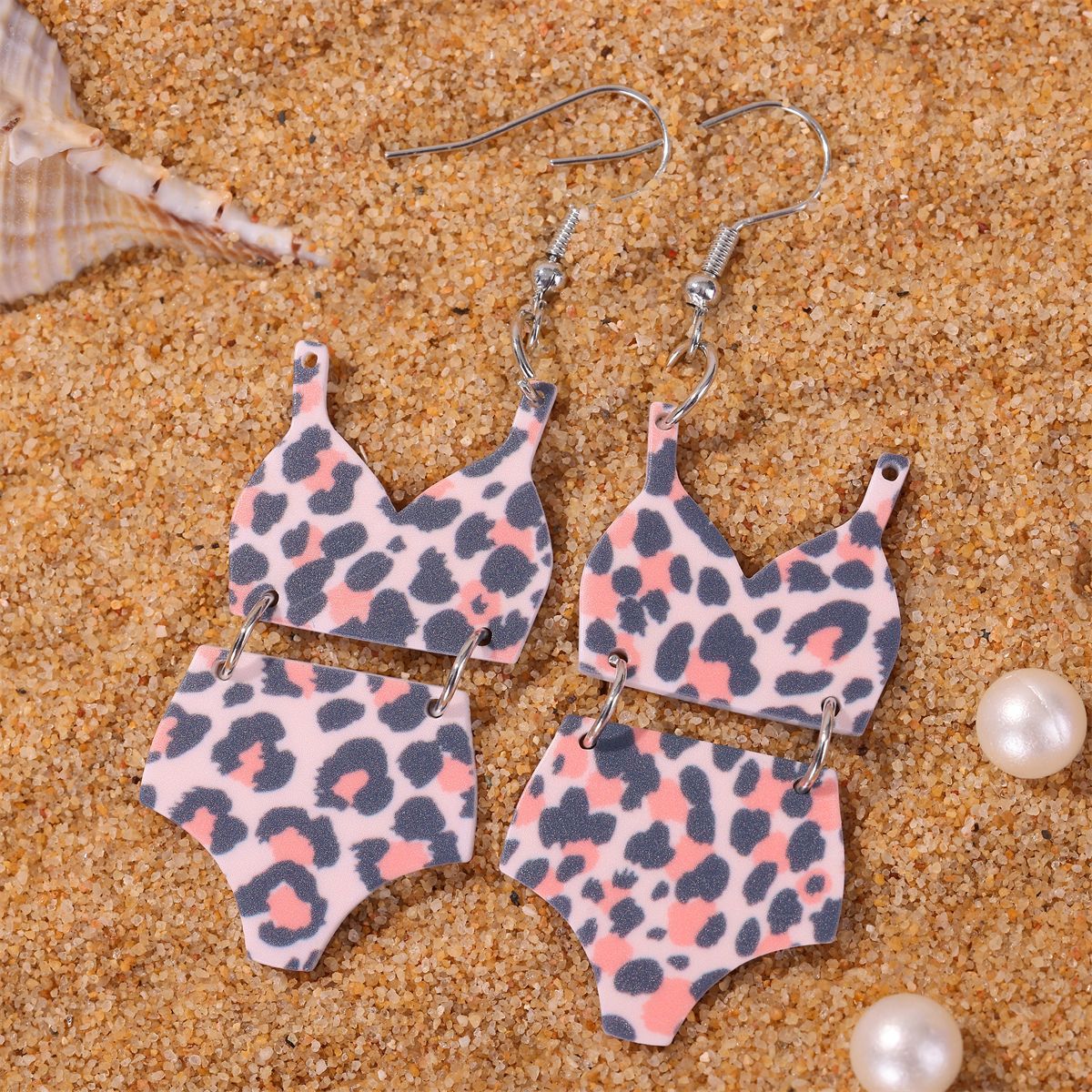 Wholesale Beach Style Leopard Print Swimsuit Set Zebra Print Acrylic Earrings ACC-ES-Jiay006